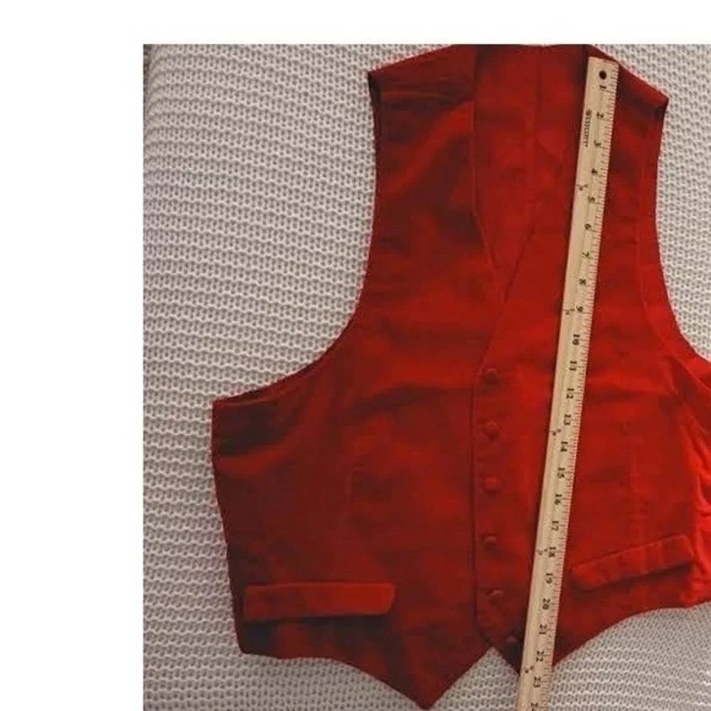 Y2K Red Velvet Button Front Statement Vest Sleeveless Top - Picture 4 of 5
